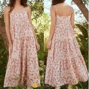 The Great. Serenade Dress In Pale Pink Kerchief Rose Print XS